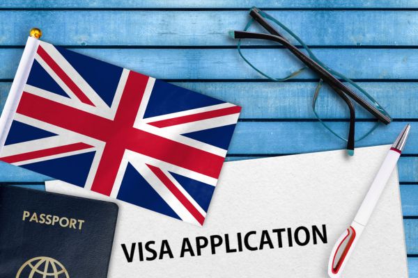 Visa application with UK flag